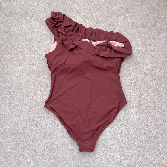 NWT J. Crew Matte Ruffle One Shoulder in Sienna One Piece Swimsuit Plus Size 20 - Picture 5 of 10